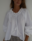 ESME - WHITE Linen & Lace Blouse
