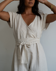 AD Short Sleeve - NATURAL Linen Jumpsuit