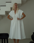 ONNI MIDI - WHITE Scalloped Ramie Dress