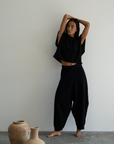 ELKE - BLACK Knit Volume Pant