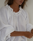 ESME - WHITE Linen & Lace Blouse