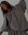 Pre-Order JOSIE - Linen Gingham Voluminous Blouse