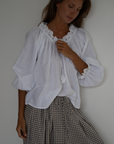ESME - WHITE Linen & Lace Blouse