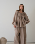 JOSIE - CINNAMON Linen Gingham Voluminous Blouse