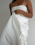 ELSA - WHITE Linen Lace Trim Shirred Dress
