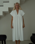 ONNI MIDI - WHITE Scalloped Ramie Dress