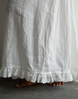 ELSA - WHITE Linen Lace Trim Shirred Dress