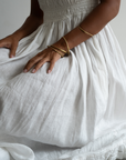 ELSA - WHITE Linen Lace Trim Shirred Dress