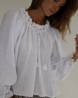 ESME - WHITE Linen & Lace Blouse