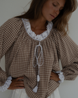 ESME - CINNAMON Gingham & Lace Blouse