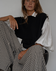 YOLLIE - BLACK Linen Gingham Voluminous Pant