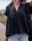 ONDINE - BLACK Scalloped Ramie Blouse