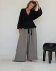 YOLLIE - BLACK Linen Gingham Voluminous Pant
