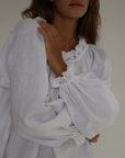 ESME - WHITE Linen & Lace Blouse