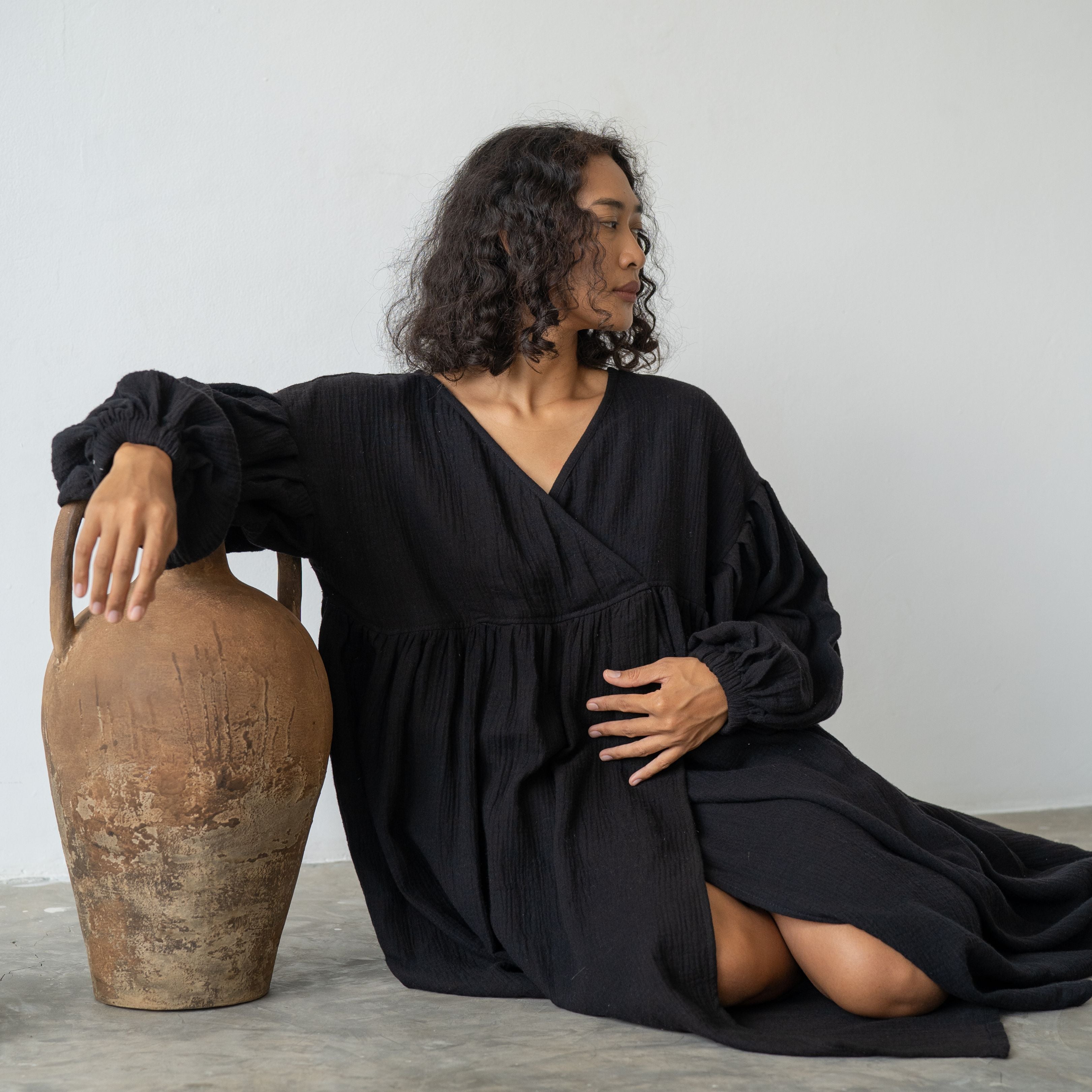 PALOMA- Black Crinkle Dress