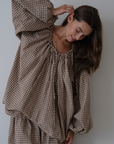 JOSIE - CINNAMON Linen Gingham Voluminous Blouse