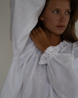 ESME - WHITE Linen & Lace Blouse