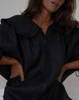 LILIANNE - BLACK Linen Blouse