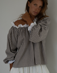 ESME - WISTERIA Gingham & Lace Blouse
