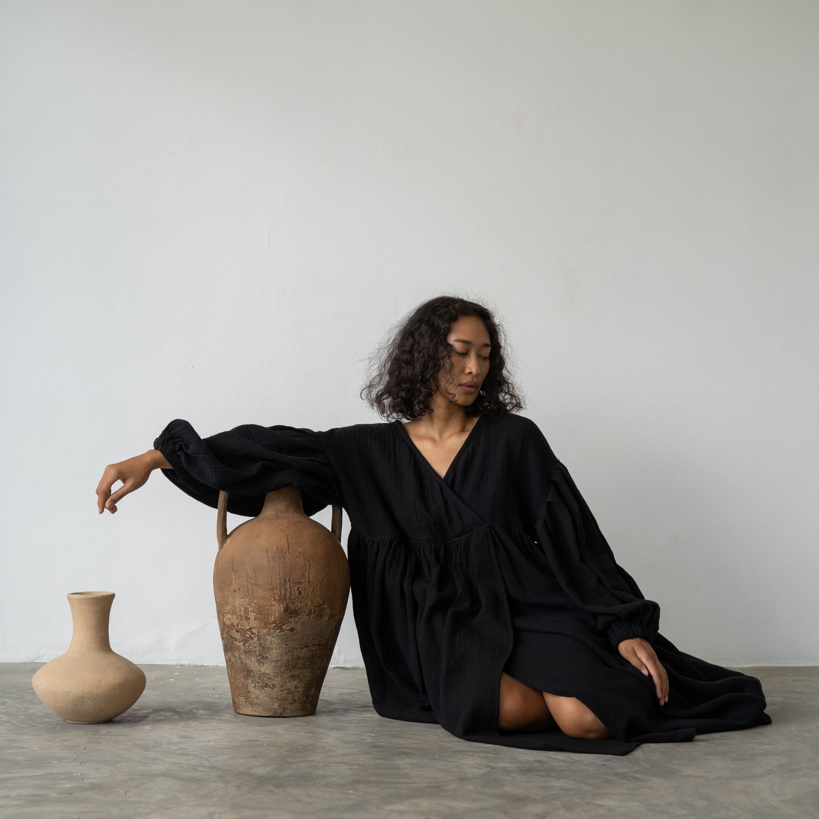 PALOMA- Black Crinkle Dress