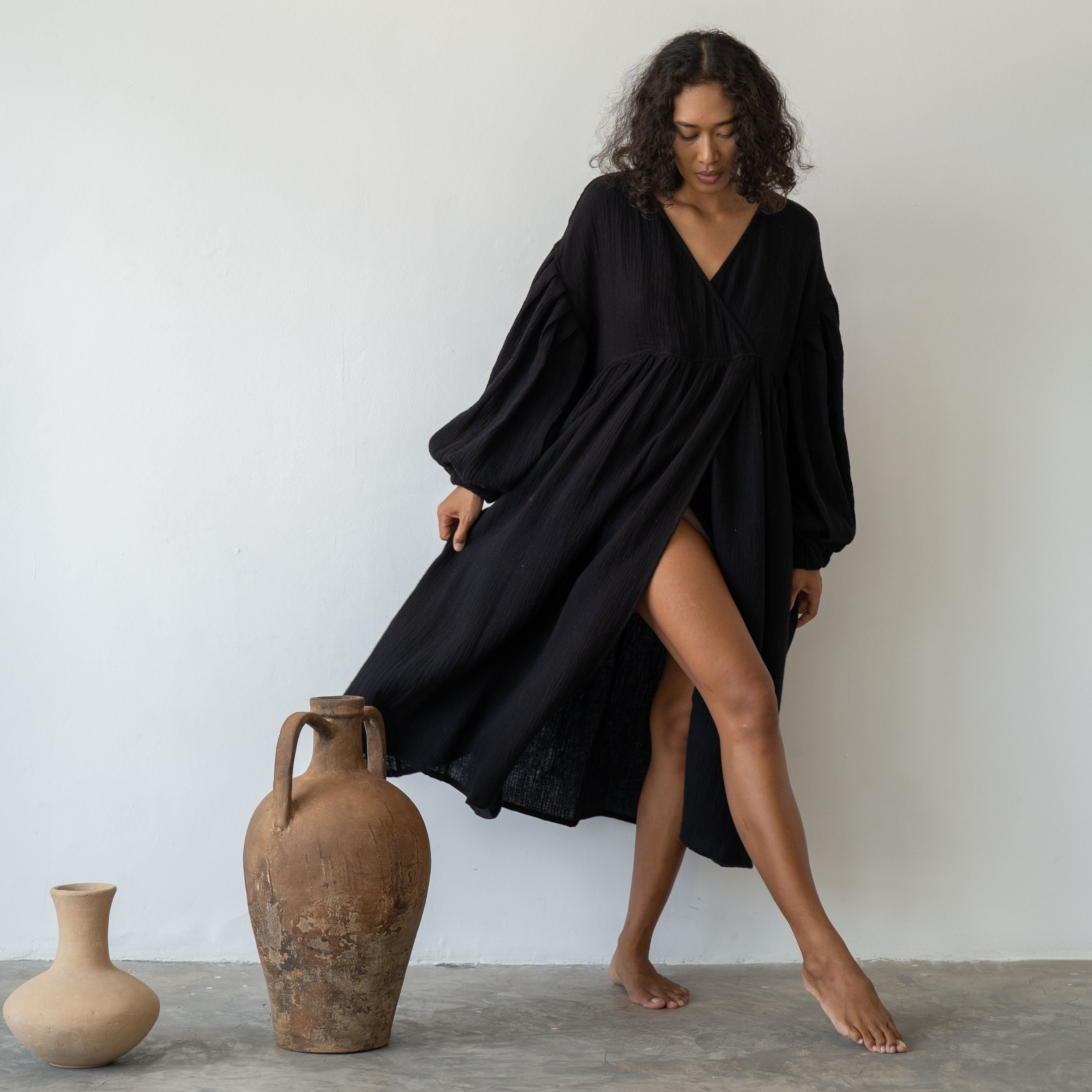 PALOMA- Black Crinkle Dress