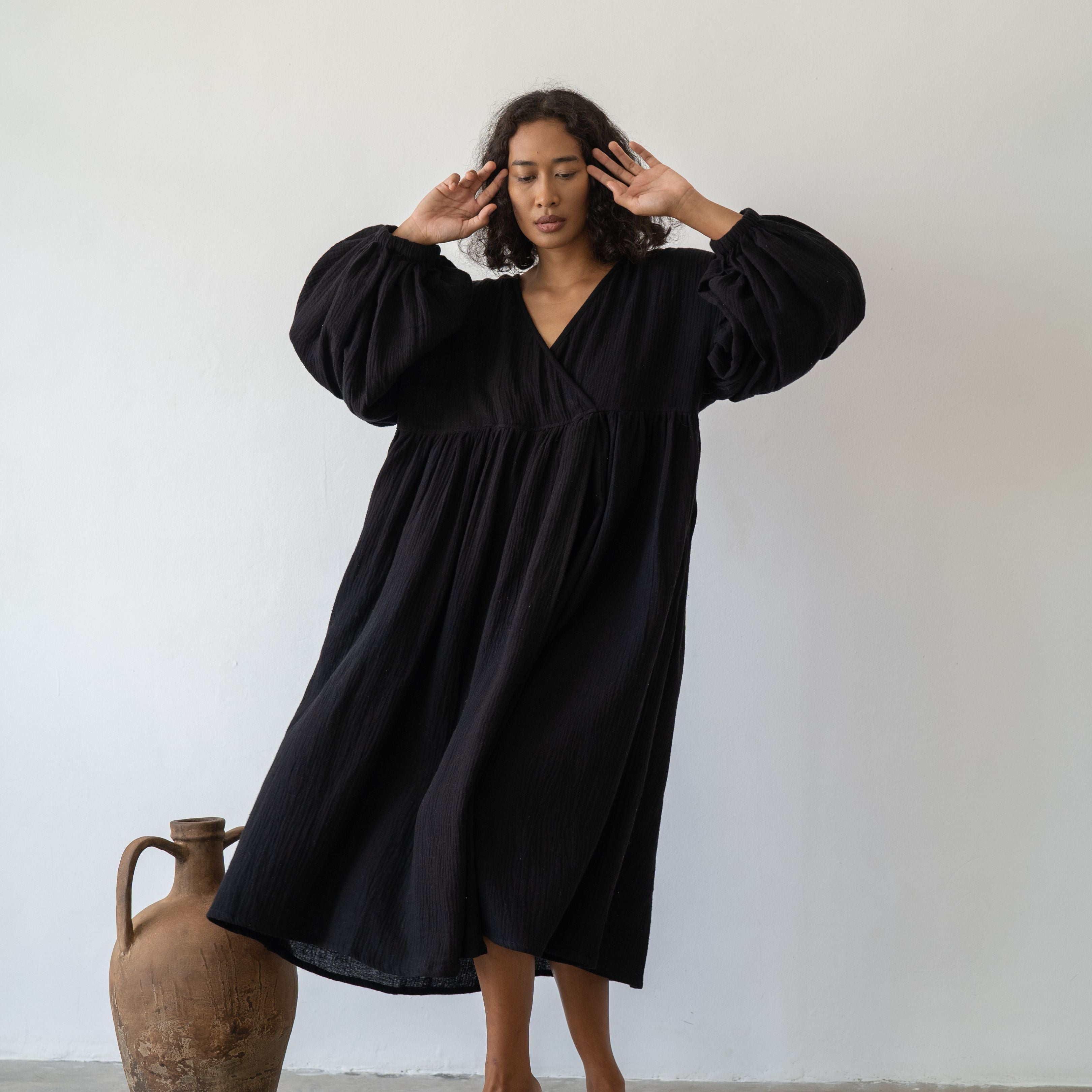 PALOMA- Black Crinkle Dress