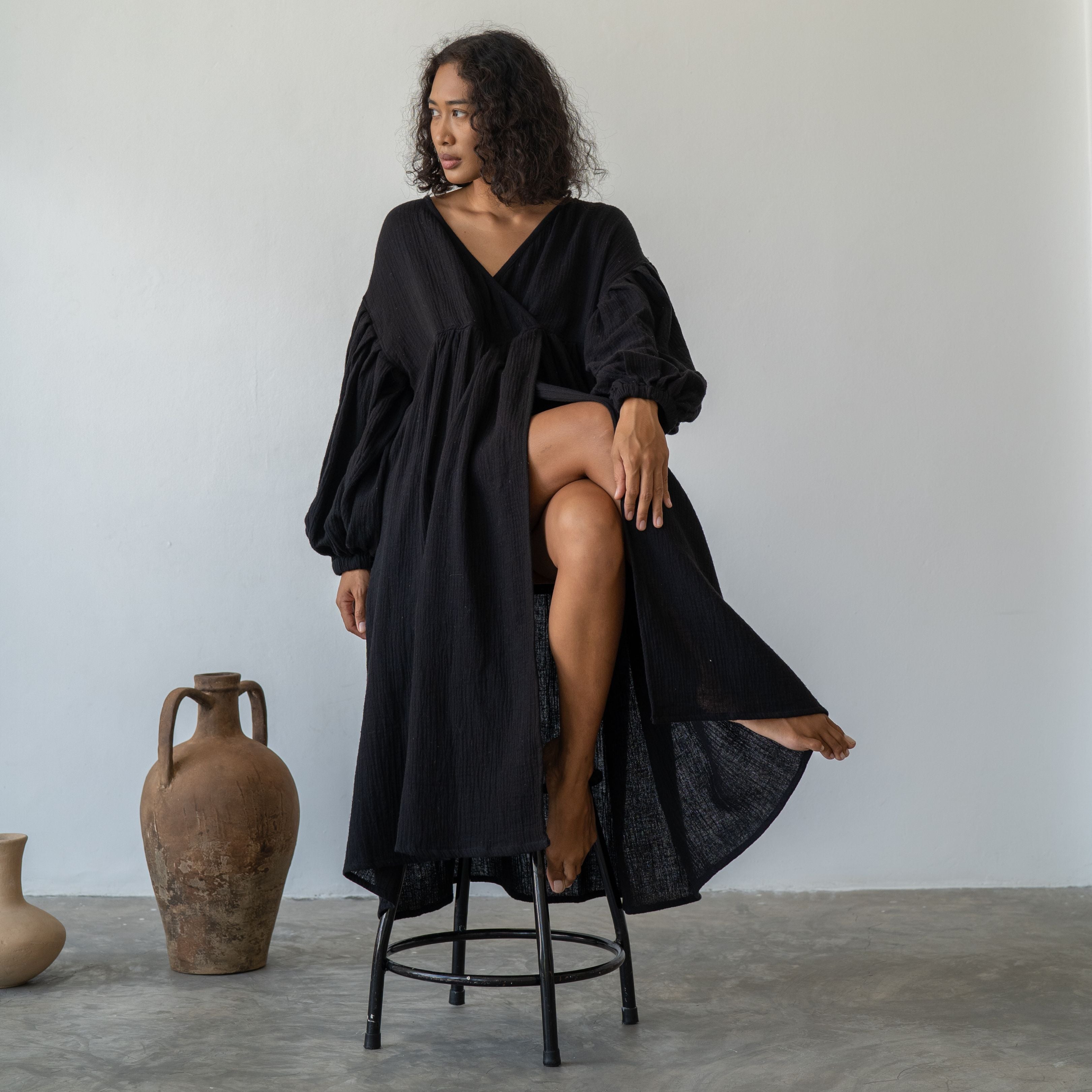 PALOMA- Black Crinkle Dress