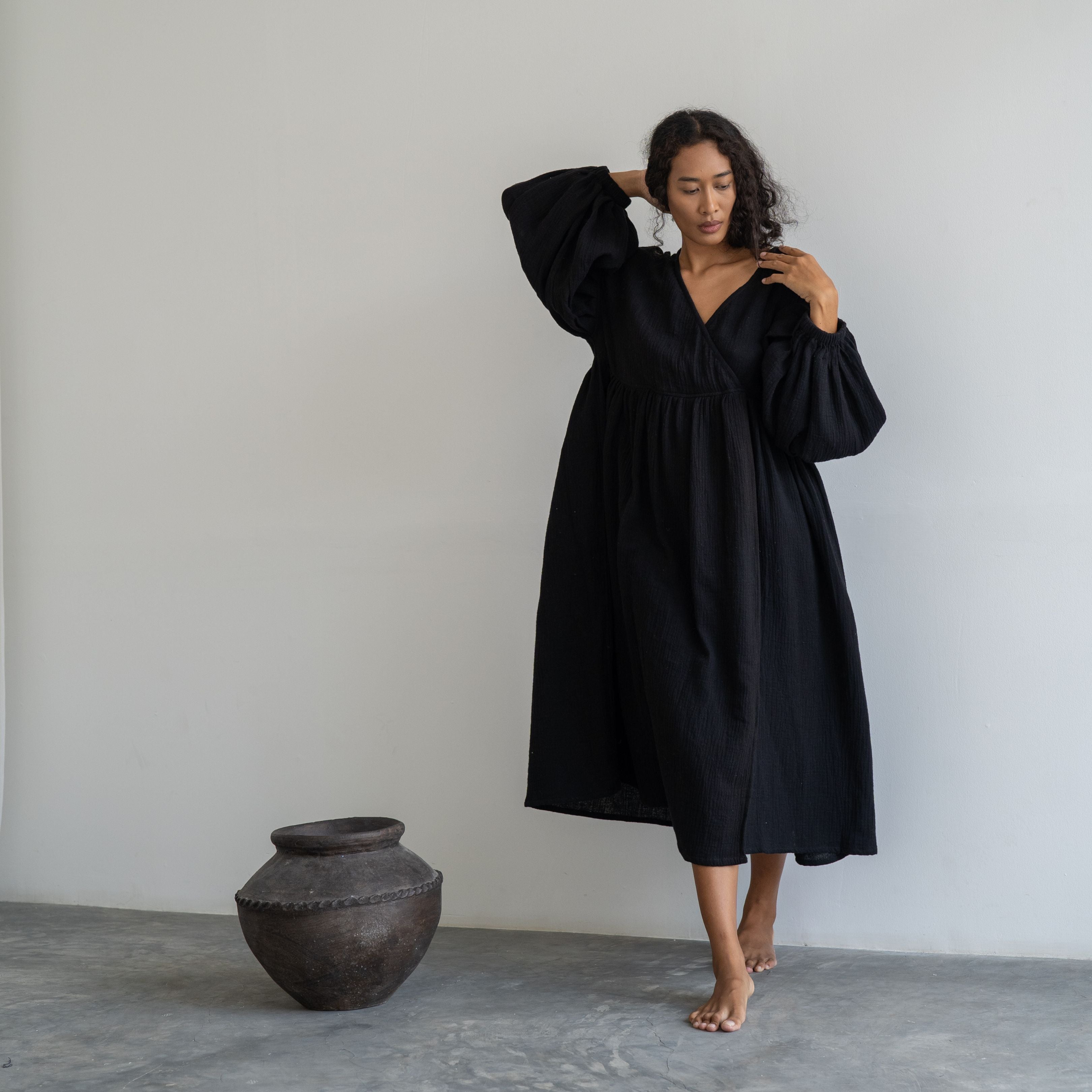 PALOMA- Black Crinkle Dress