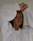 ESME - WHITE Linen & Lace Blouse