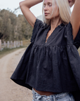 ONDINE - BLACK Scalloped Ramie Blouse