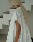 ONNI MIDI - WHITE Scalloped Ramie Dress