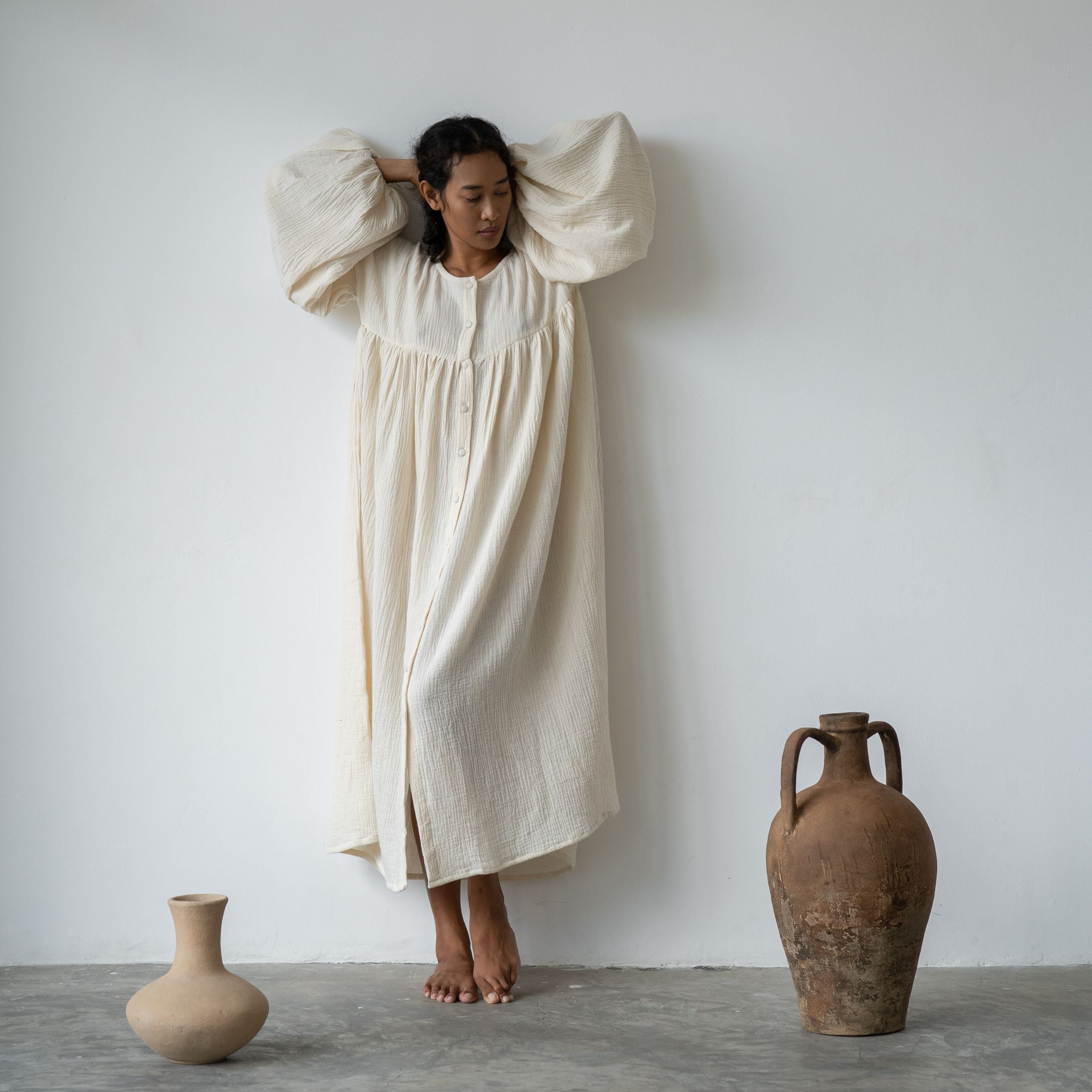 FIELDS MAXI- Oat Crinkle Dress