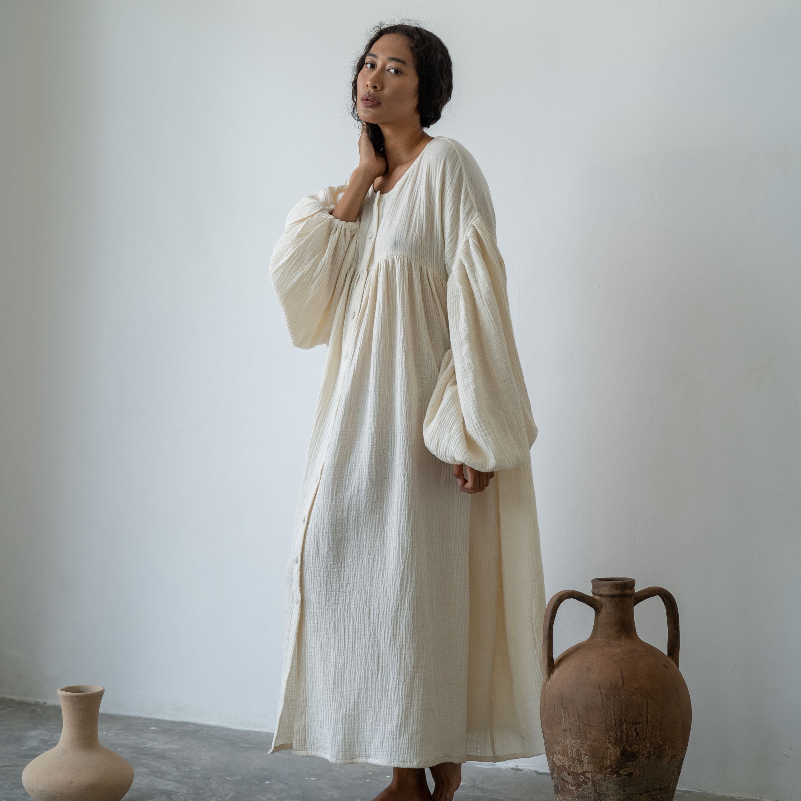 FIELDS MAXI- Oat Crinkle Dress