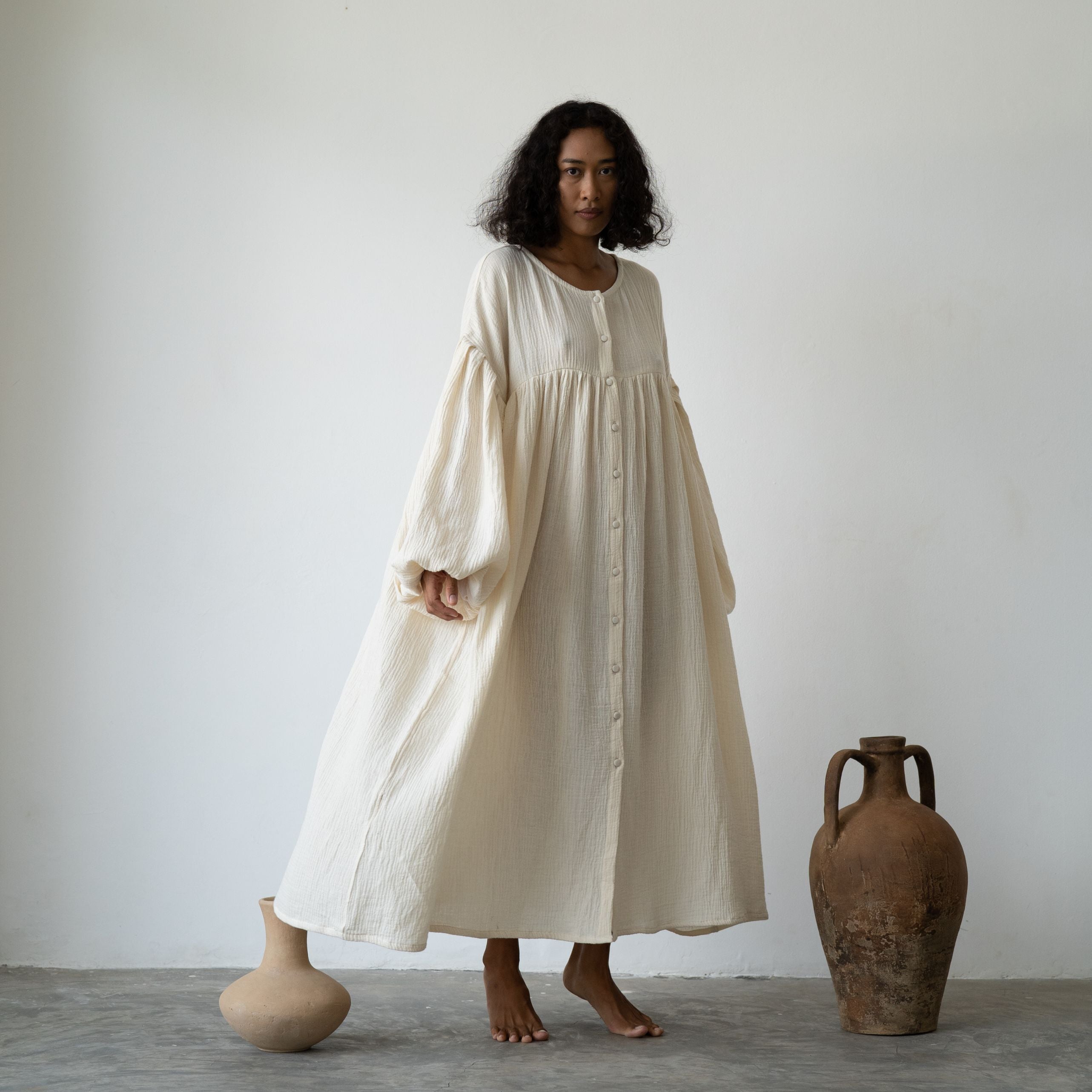 FIELDS MAXI- Oat Crinkle Dress