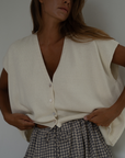 PRE-ORDER CELINE - Cream Buttoned Knit Top