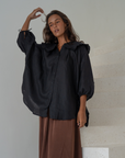 LILIANNE - BLACK Linen Blouse