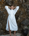 ELEANOR - WHITE Crinkle Linen Collared Maxi Dress