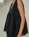 VALERIE - BLACK Broderie & Ramie Top