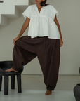 MARLO PLEAT - CHOCOLATE Ramie Pant