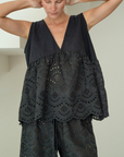 VALERIE - BLACK Broderie & Ramie Top