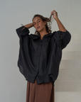 LILIANNE - BLACK Linen Blouse
