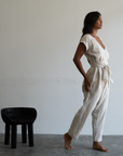 AD Short Sleeve - NATURAL Linen Jumpsuit