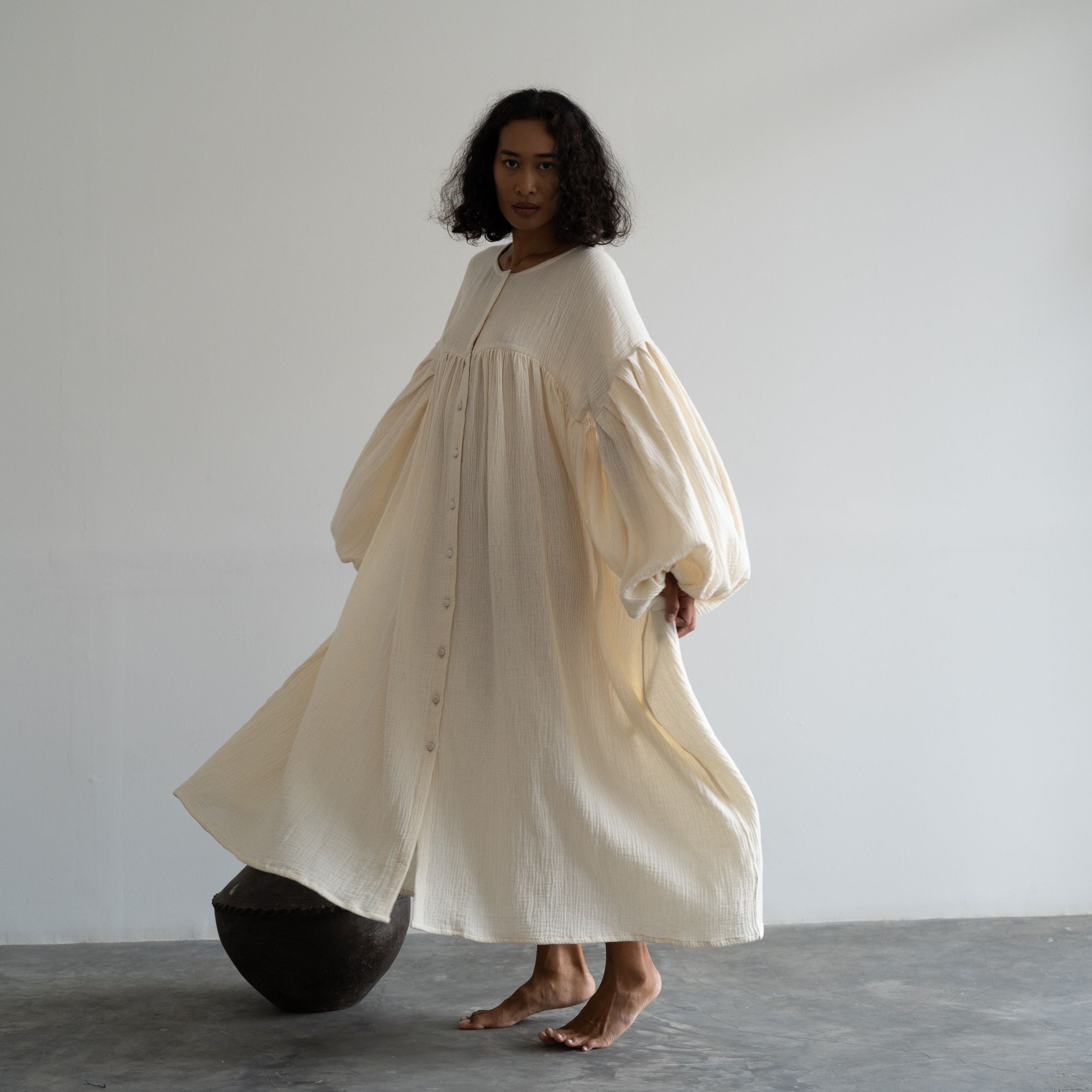 FIELDS MAXI- Oat Crinkle Dress