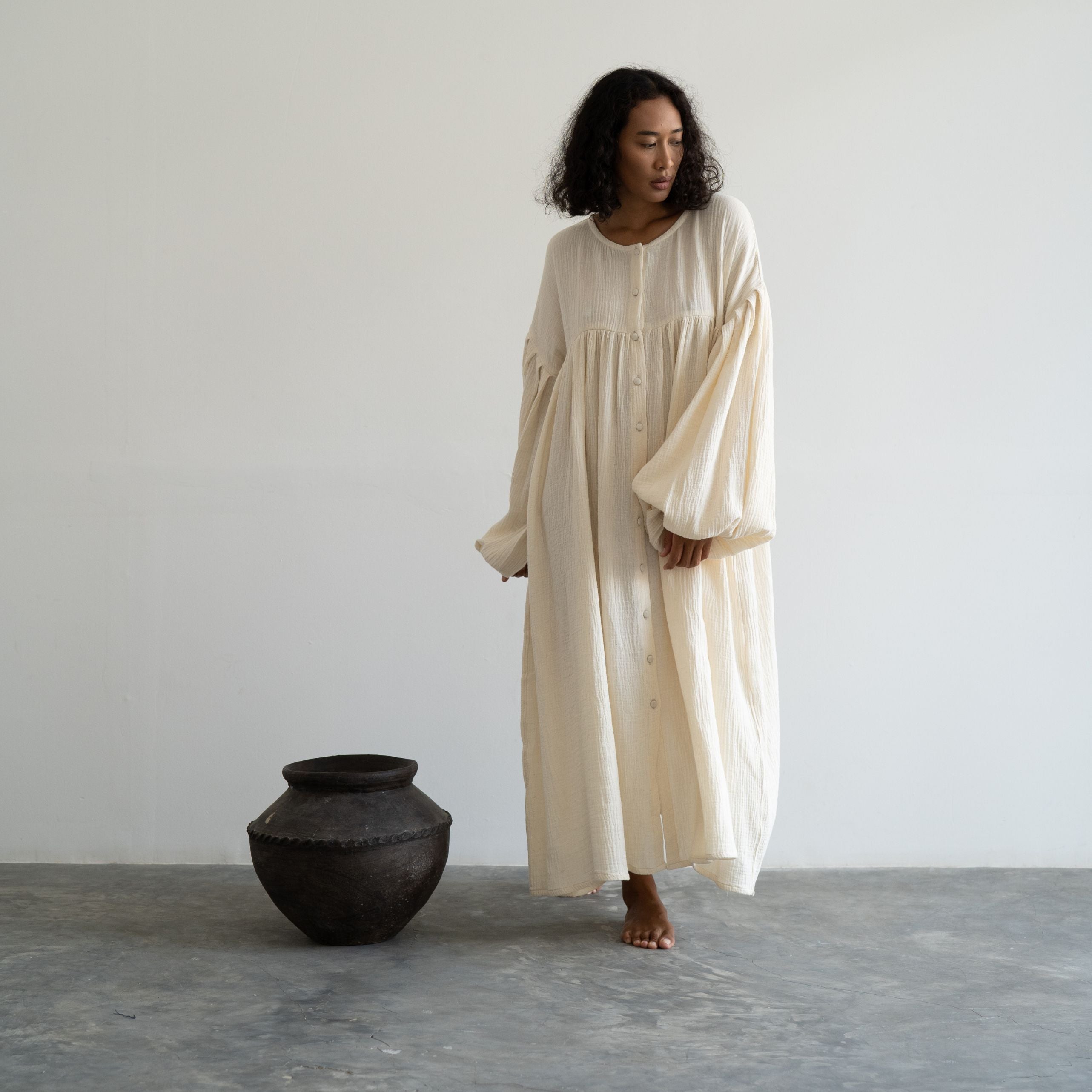 FIELDS MAXI- Oat Crinkle Dress