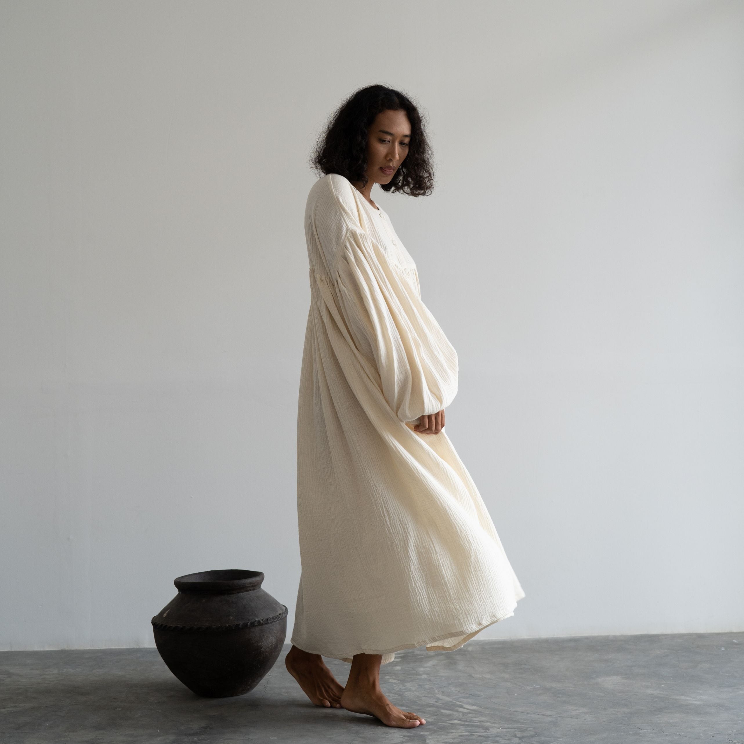 FIELDS MAXI- Oat Crinkle Dress