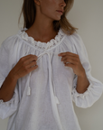 ESME - WHITE Linen & Lace Blouse