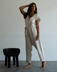 AD Short Sleeve - NATURAL Linen Jumpsuit