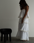 WILLOW SKIRT - WHITE Linen Lace Trim