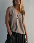 ARTHUR -  FAWN Buttoned Knit Vest