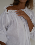ESME - WHITE Linen & Lace Blouse